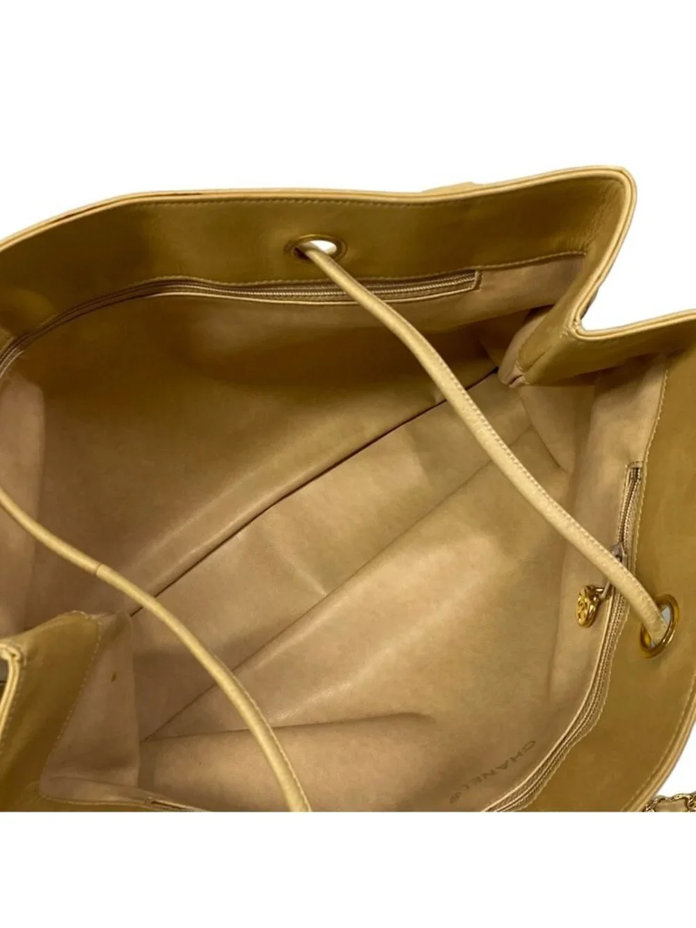 Chanel Shoulder Bag Bicolor Beige Gold Chain Lambskin
